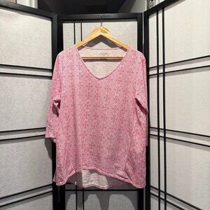 Chico's The Ultimate Tee Womens L (12) 3/4 Sleeve Medallion Long Tail Pink Top